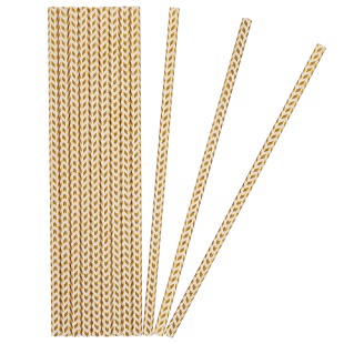 Трубочки для коктейлей, Зигзаги, Белый/Золото, Металлик, 12 шт. в упак. 