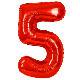 Шар (40''/102 см) Цифра, 5, Красный, Металлик, 1 шт. в уп.