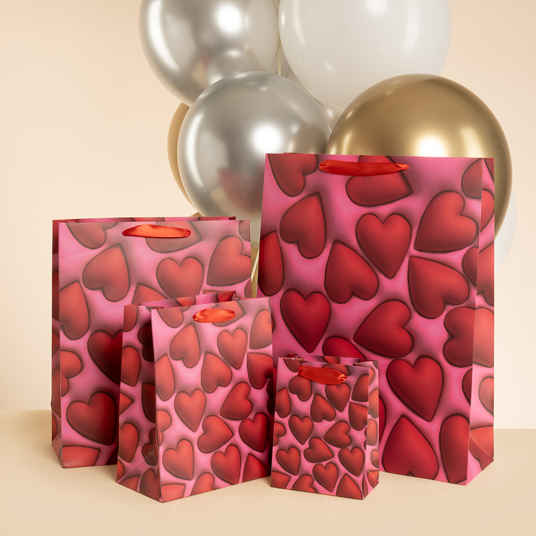Пакет подарочный, 210гр, Объемные сердца, 23*18*10 см, 1 шт.