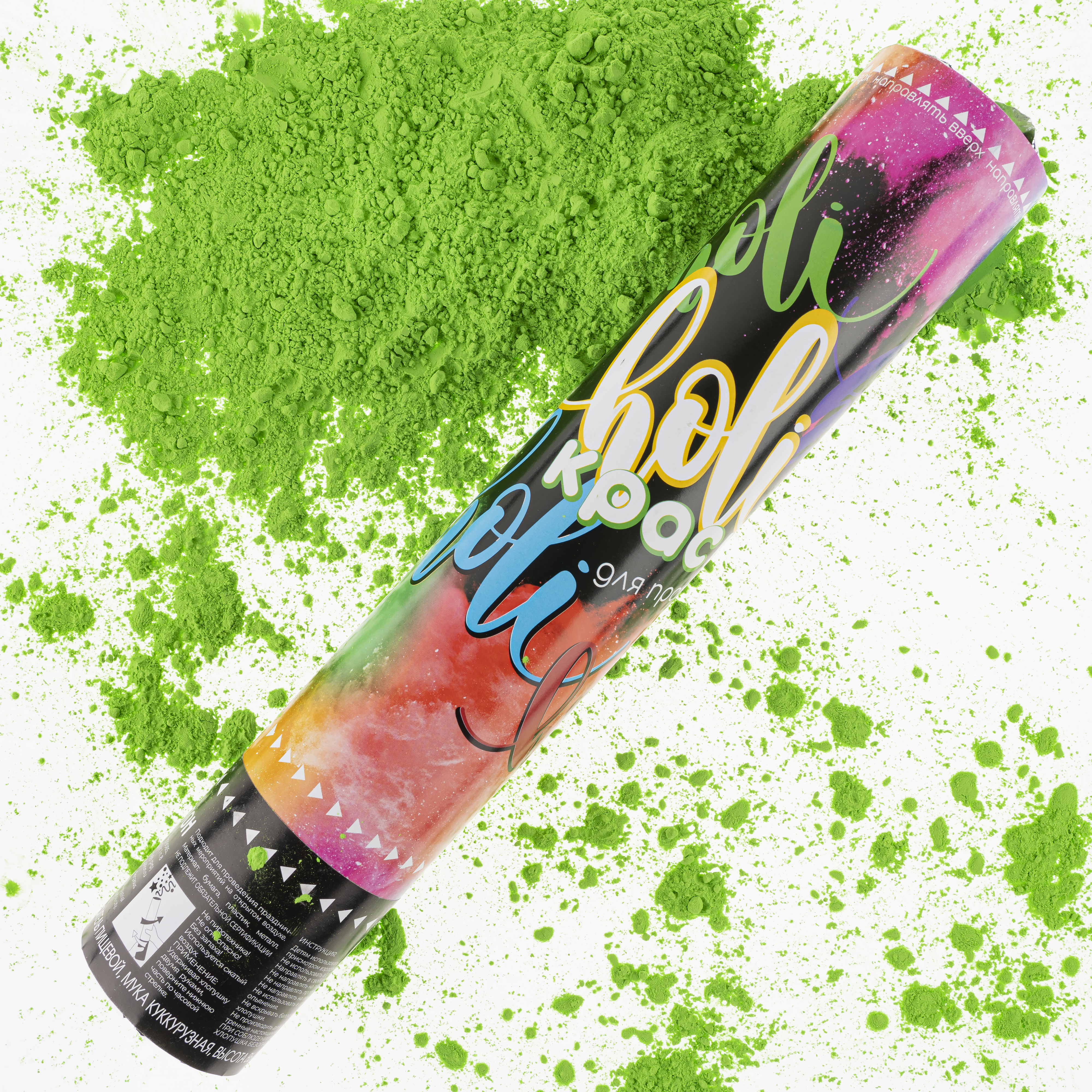 Пневмохлопушка (12/30 см), Краска Холи, Зеленый, 1 шт.