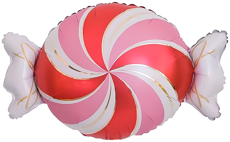 Шар (25''/64 см) Фигура, Конфета, Золотые полоски, Розовый/Красный, 1 шт. в уп.