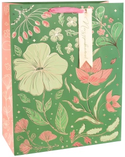 Пакет подарочный, 210гр, Поздравляю (золотые цветы), Металлик, 16*12*7 см, 1 шт.