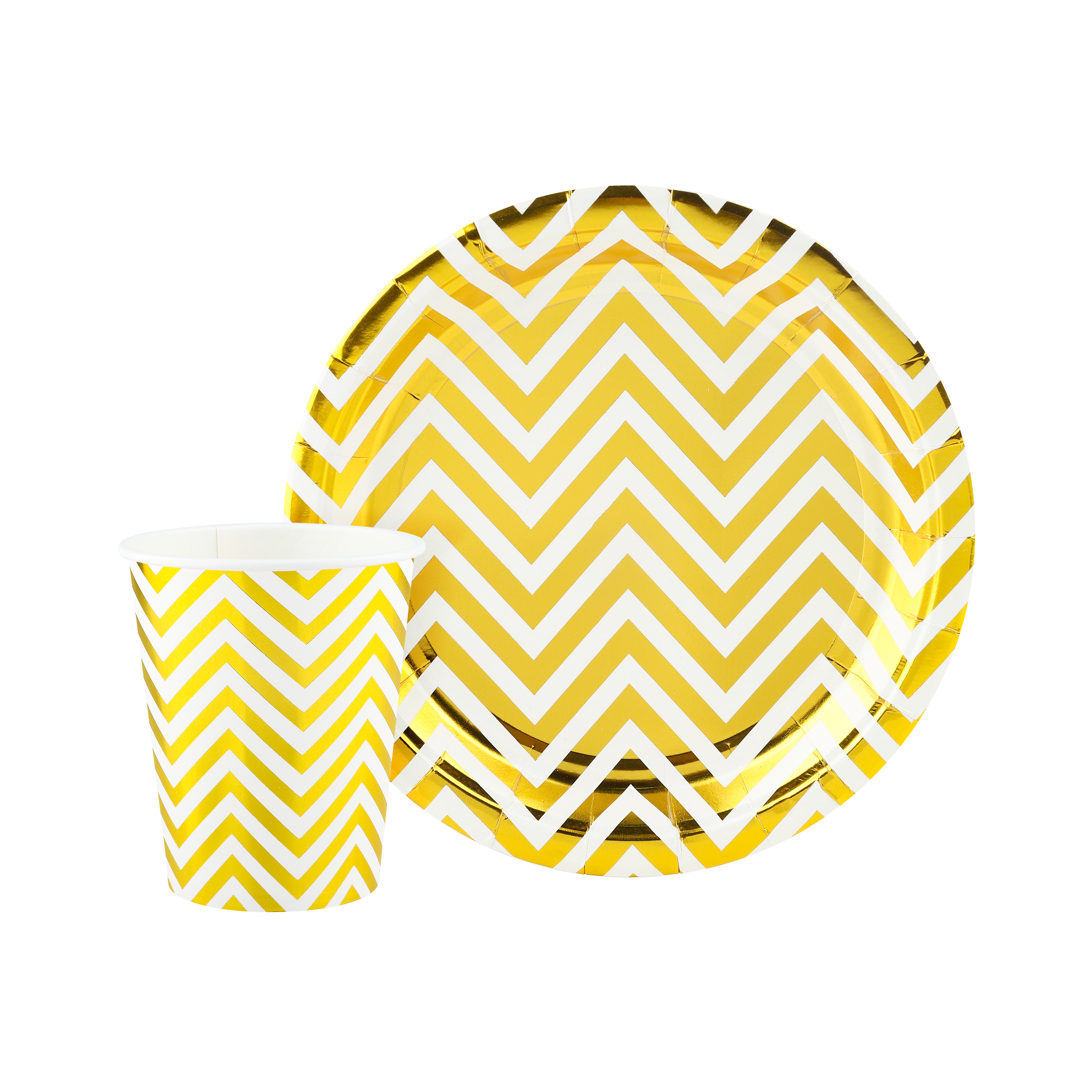 Тарелки (7''/18 см) Зигзаги, Белый/Золото, Металлик, 6 шт.