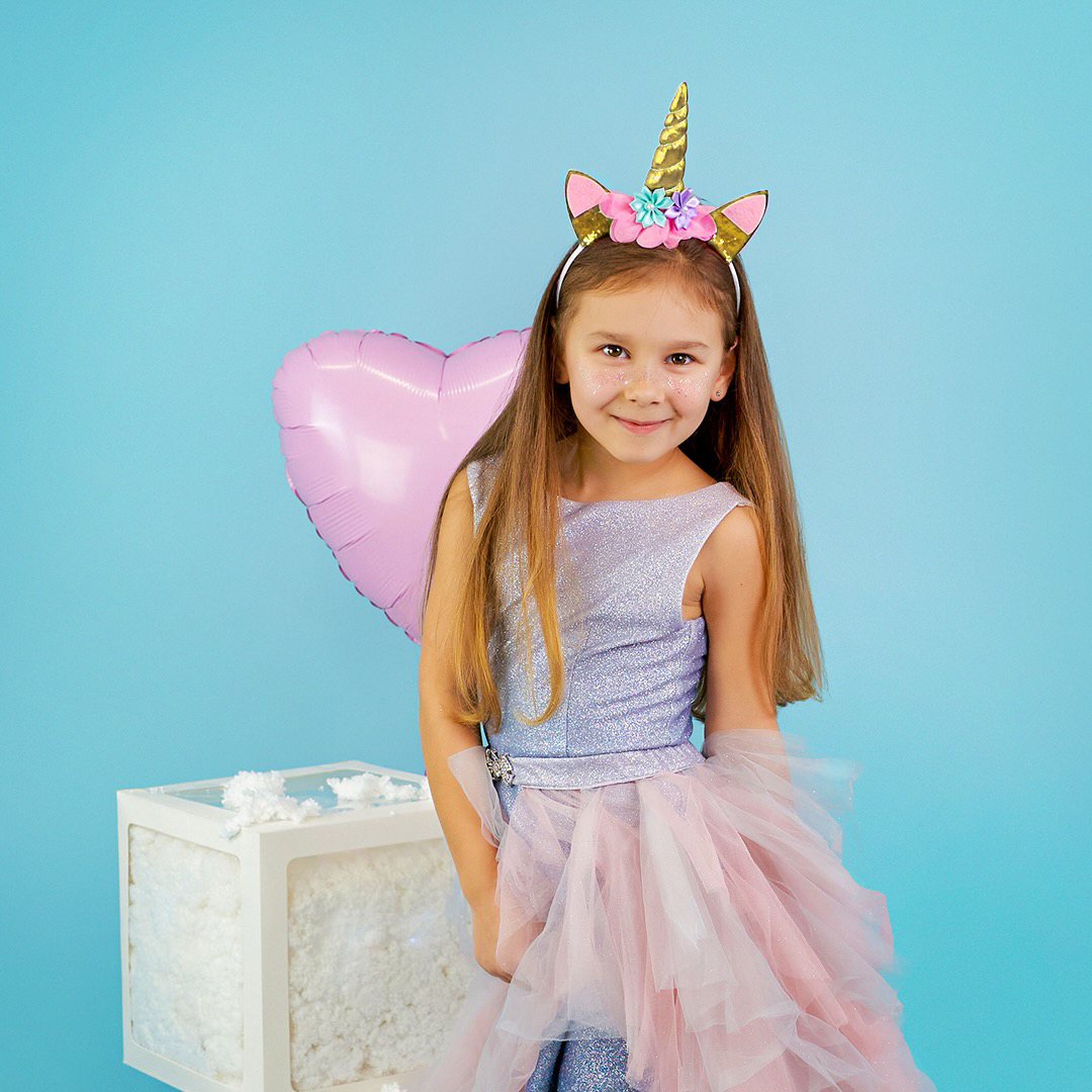 Ободок, Цветочный единорог, Золото/Розовый, с блестками, 1 шт. 