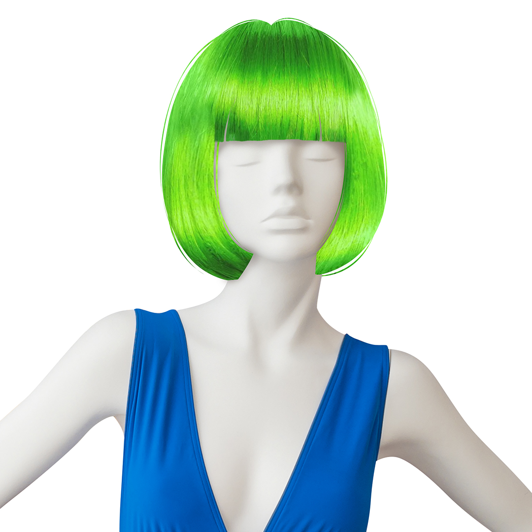 Парик карнавальный, 110 гр, Каре, Салатовый, 1 шт. в упак. 