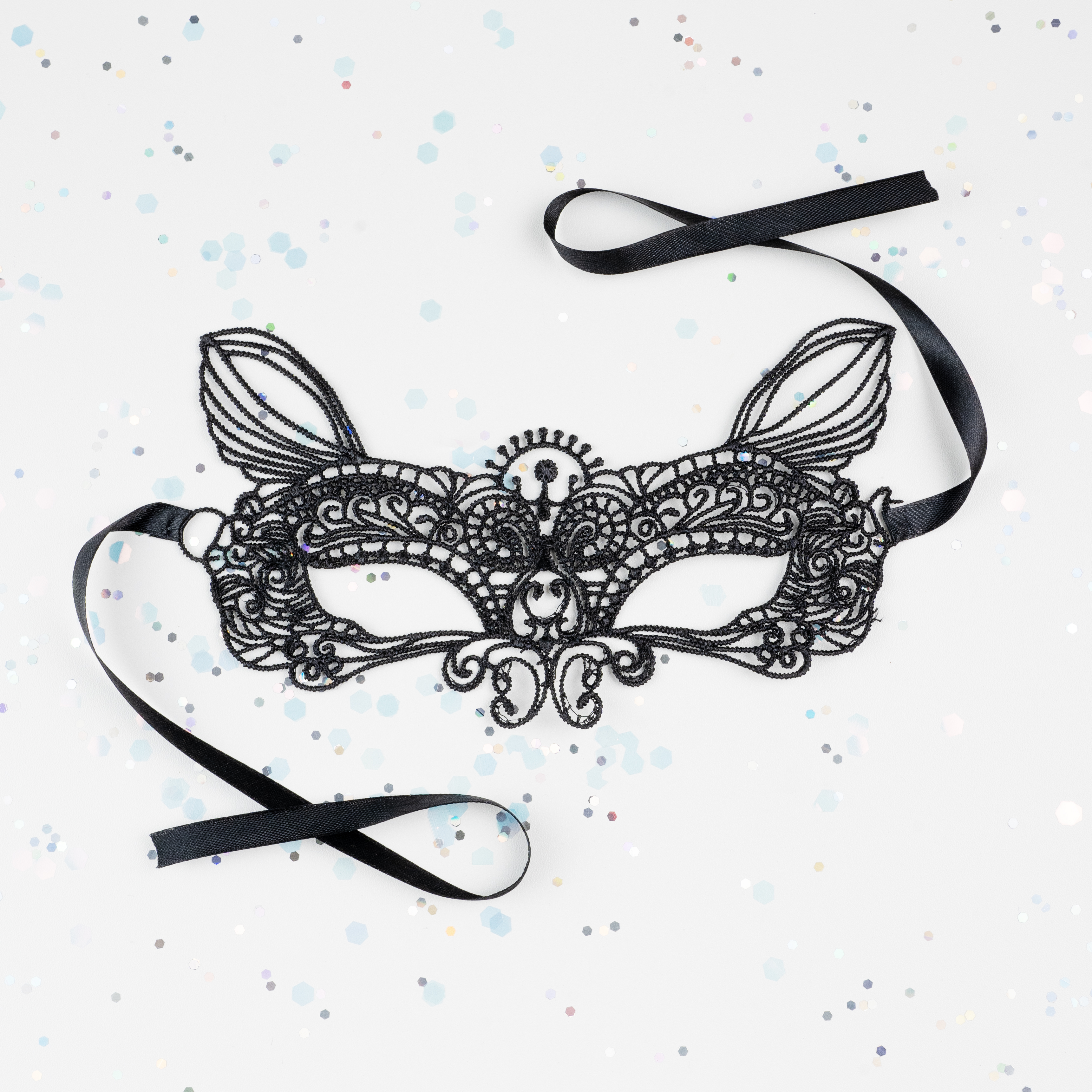 Маска кружевная, фигурная, Кошечка, Черный, 16*24 см, 1 шт. 