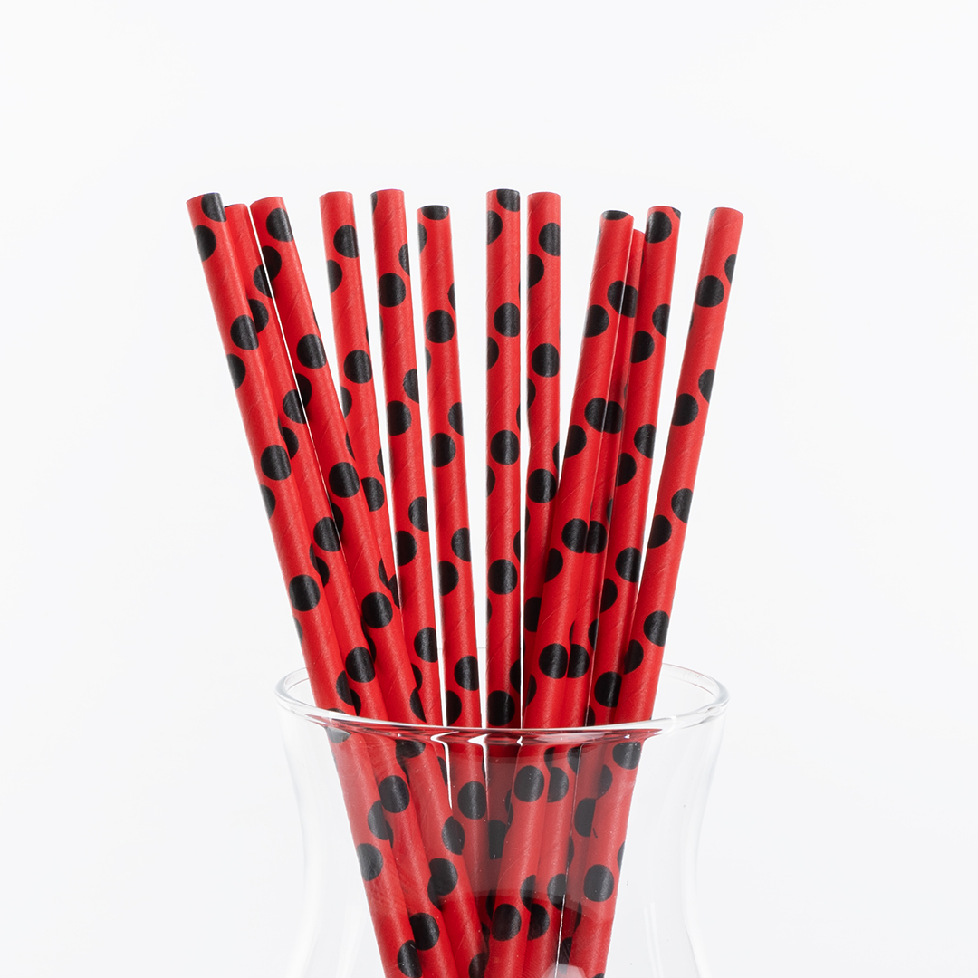 Трубочки для коктейлей, Конфетти, Красный/Черный, 12 шт. в упак. 