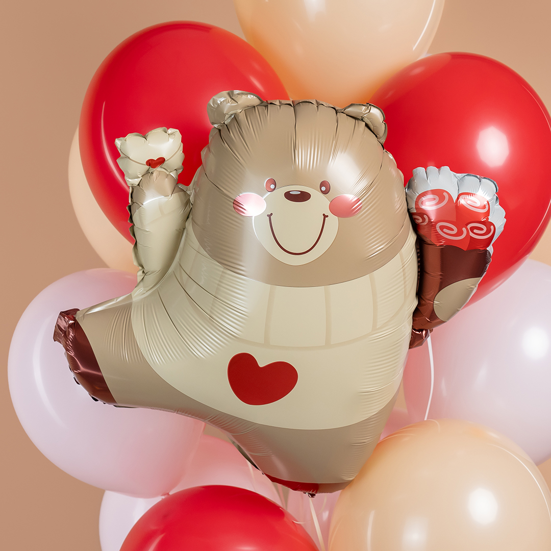 Шар (27''/69 см) Фигура, Мишка с валентинкой, 1 шт.